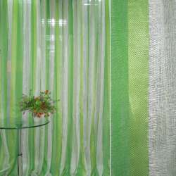Льон жаккард полегшений для штор смуги зелена, салатова, кремова ш.300