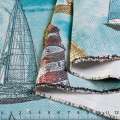 Льон рогожка блекаут для штор кораблі і маяки на блакитному тлі, ш.280