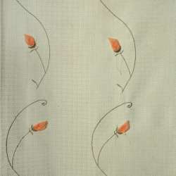 Рогожка для штор вышитая розами оранжевыми фисташковая, ш.280