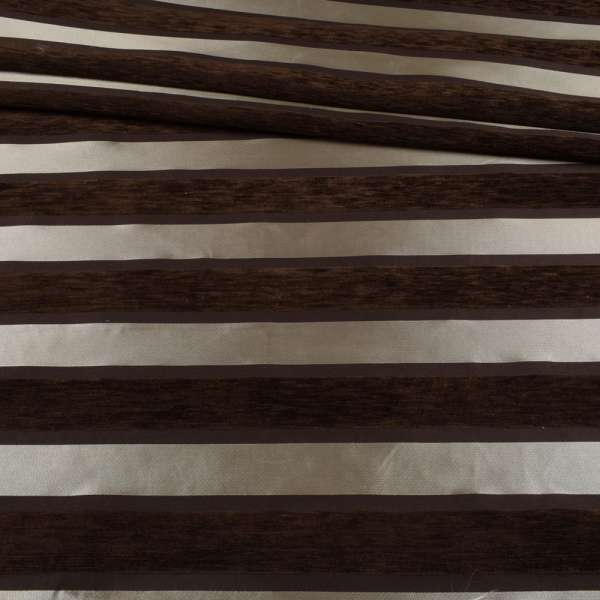Шенілл меблевий смужки шовкові сріблясті на коричневому тлі, ш.143