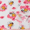 Ситец белый детский, пчелки на розовых цветах, ш.95