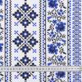 Ткань полотенечная вафельная набивная белая, синий орнамент, ш.45
