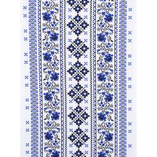 Тканина рушникова вафельна набивна біла, синій орнамент, ш.45