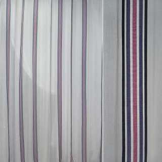 Батист гардинный в полоски узкие черные, синие, сиреневые, белый, ш.300