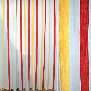 Батист гардинный в полосы шенилловые широкие желтые и красные, белый, ш.300