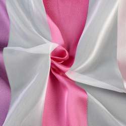 Вуаль тюль жаккард полоски широкие розовые, фиолетовые, белая с утяжелителем, ш.300