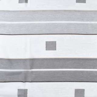 Вуаль тюль шифон полосы и квадраты серые, полоски узкие шенилловые, белая, ш.150