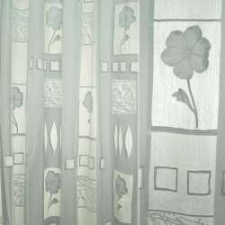 Органза деворе тюль квадраты цветы, листья, серая, ш.290
