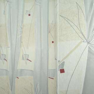 Органза деворе тюль абстракція, гілочка пальмова, біла, ш.290