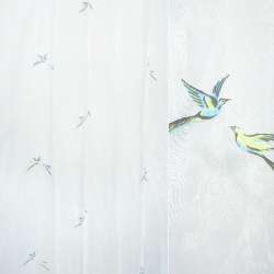 Органза деворе тюль птички салатово-голубые, белая, ш.295