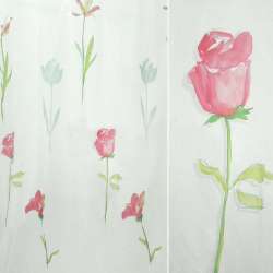 Органза деворе тюль троянди рожеві, біла, ш.290