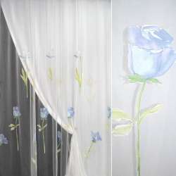 Органза деворе тюль троянди блакитні, біла, ш.290