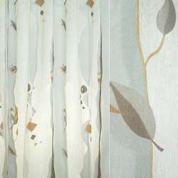 Органза деворе тюль полосы волнистые, листья коричневые, бежевая светлая, ш.280
