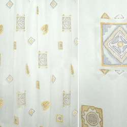 Органза деворе тюль квадрати з візерунком, листям руді, біла, ш.290