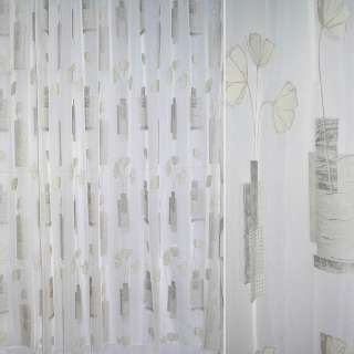 Вуаль деворе тюль прямоугольники с цветами бежево-серый, молочная, ш.280