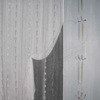 Органза деворе тюль абстракция оливковая, белая, ш.290