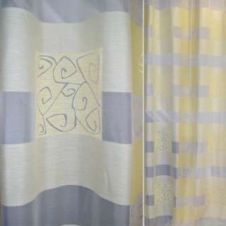 Органза деворе тюль полосы, квадраты с орнаментом, лимонная, ш.140