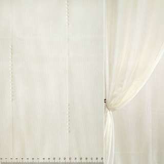 Лен гардинный вышивка полоска ниточная с точками бусинками, кремовый, ш.150