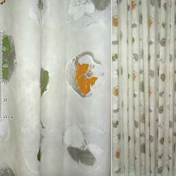 Деворе для штор цветы оранжево-зеленые бело-сером фоне, ш.290