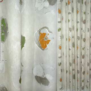 Деворе для штор квіти оранжево-зелені біло-сірому фоні, ш.290