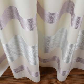 Жаккард для штор полосы серые, сиреневые на молочном фоне ш.143