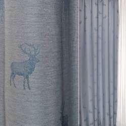 Жакард інтер'єрний олені сріблясто-синій, ш.140