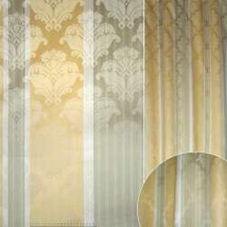 Жаккард интерьерный полосы с вензелями желтые, белые, оливковые, ш.140