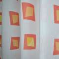 Поликоттон для штор ромби жовті, квадрати червоні на білому тлі, ш.140