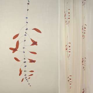 Хлопок для штор ягоды синие, листья терракотовые на кремовом фоне, ш.140