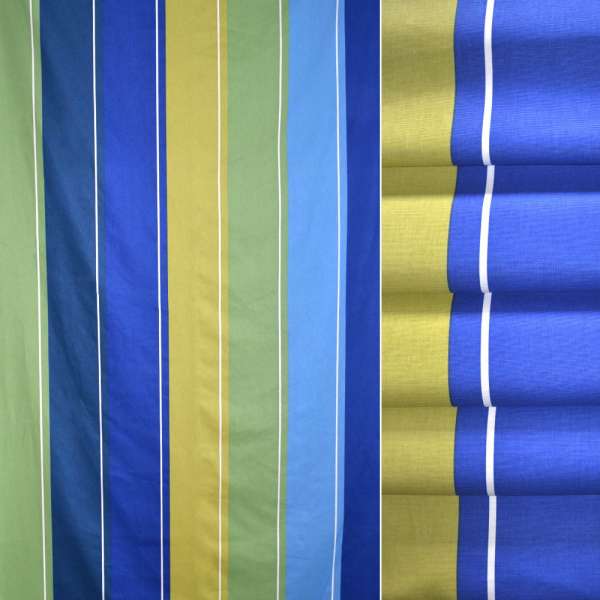 Деко-коттон в полосы синие, зеленые, желтые, ш.140