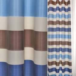 Тафта для штор полосы коричневые, белые, синие, ш.150