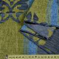 Шенілл жаккард FUGGERHAUS смужка + орнамент синьо-зелений, з обважнювачів, ш.300