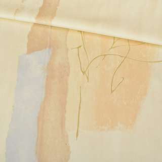 Велюр хлопковый мебельный принт абстракция бежево-абрикосовый, ш.143