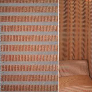 Шенилл жаккард мебельный в полоску 20мм терракотовую на  коричневом фоне, ш.142
