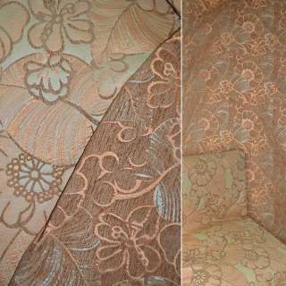 Шенилл фукра мебельный цветы бежево-оранжевый с коричневым, ш.140
