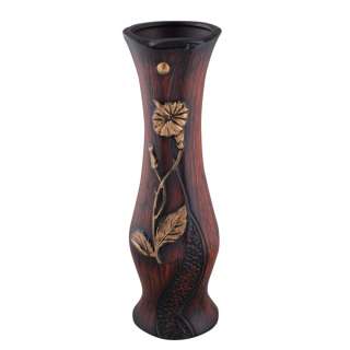 Ваза напольная керамика под дерево с пуговицей и колокольчиком 45 см коричнево-черная