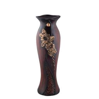 Ваза напольная керамика под дерево с пуговицей и цветами 45 см коричневая