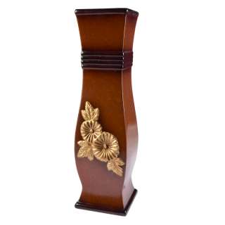 Ваза напольная керамика с золотистым цветком кольцами квадратная 51 см коричневая