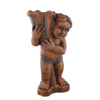 Кашпо скульптура керамика Мальчик с кувшином 47х26х18см вн. 45х12,5х12см коричневое