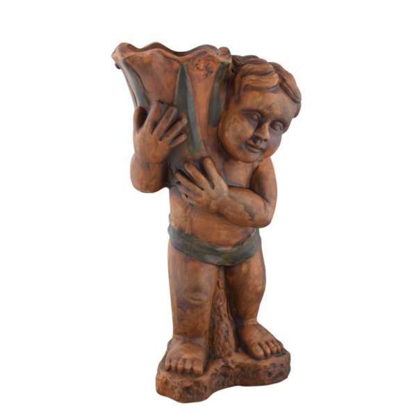 Кашпо скульптура кераміка Хлопчик з глечиком 47х26х18см вн. 45х12,5х12см коричневе