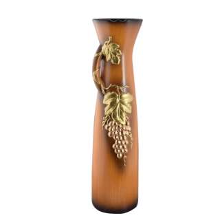 Ваза напольная керамика с ручкой золотистым виноградом 71 см коричнево-рыжая