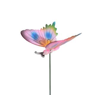 Декор для растений на металлическом стержне бабочка розово-голубая