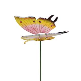 Декор для растений на металлическом стержне бабочка розово-желтая