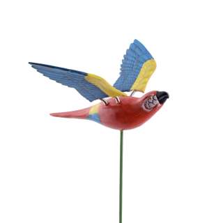 Декор для растений на металлическом стержне попугай красно-синий