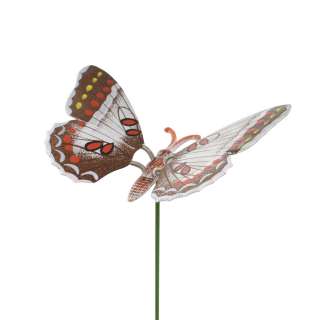 Декор для растений на металлическом стержне бабочка бело-коричневая