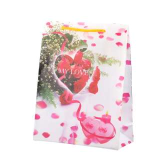 Пакет подарочный 23х18х7,5 см с сердечками розовыми MY LOVE белый