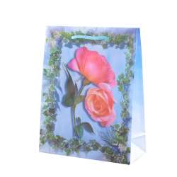 Пакет подарунковий 23х18х7,5 см з трояндами блакитний