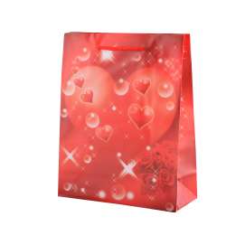 Пакет подарочный 23х18х7,5 см с сердцем и розами красный