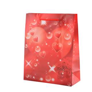 Пакет подарочный 23х18х7,5 см с сердцем и розами красный
