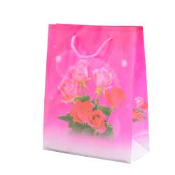 Пакет подарунковий 23х18х7,5 см з трояндами малиновий